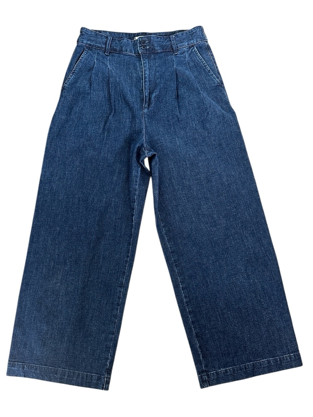 MADEWELL Pleated Wide Leg Denim Jeans Medium Wash Blue Cropped US 4, 25" Inseam